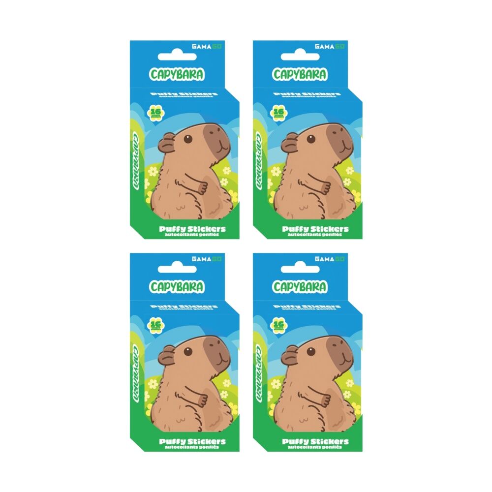 4x 16pc Gamago Capybara Craft Puffy Stickers In Embossed Tin Set Multicolour