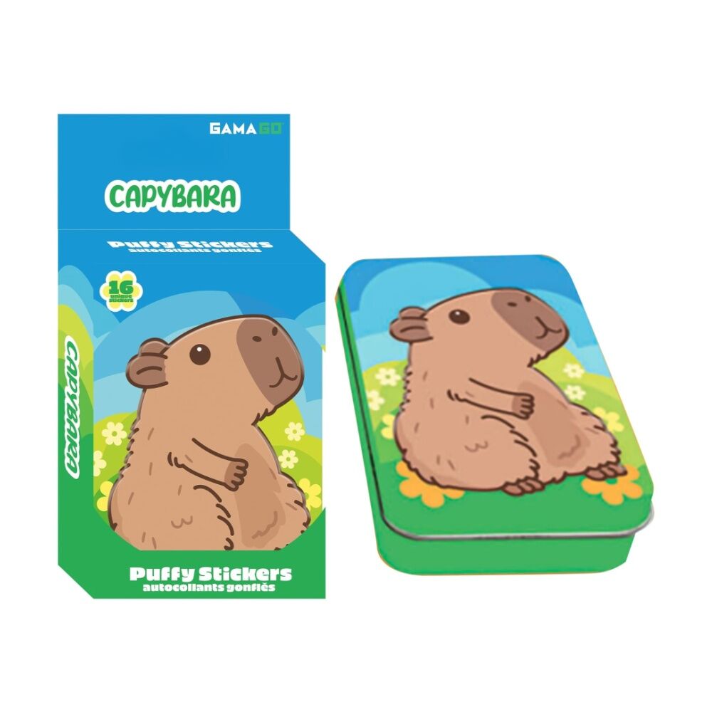 4x 16pc Gamago Capybara Craft Puffy Stickers In Embossed Tin Set Multicolour