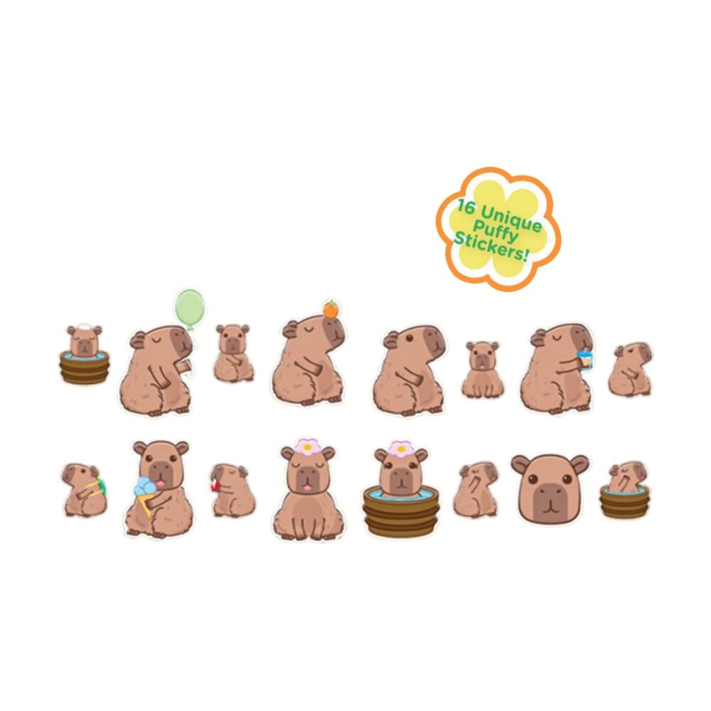 4x 16pc Gamago Capybara Craft Puffy Stickers In Embossed Tin Set Multicolour