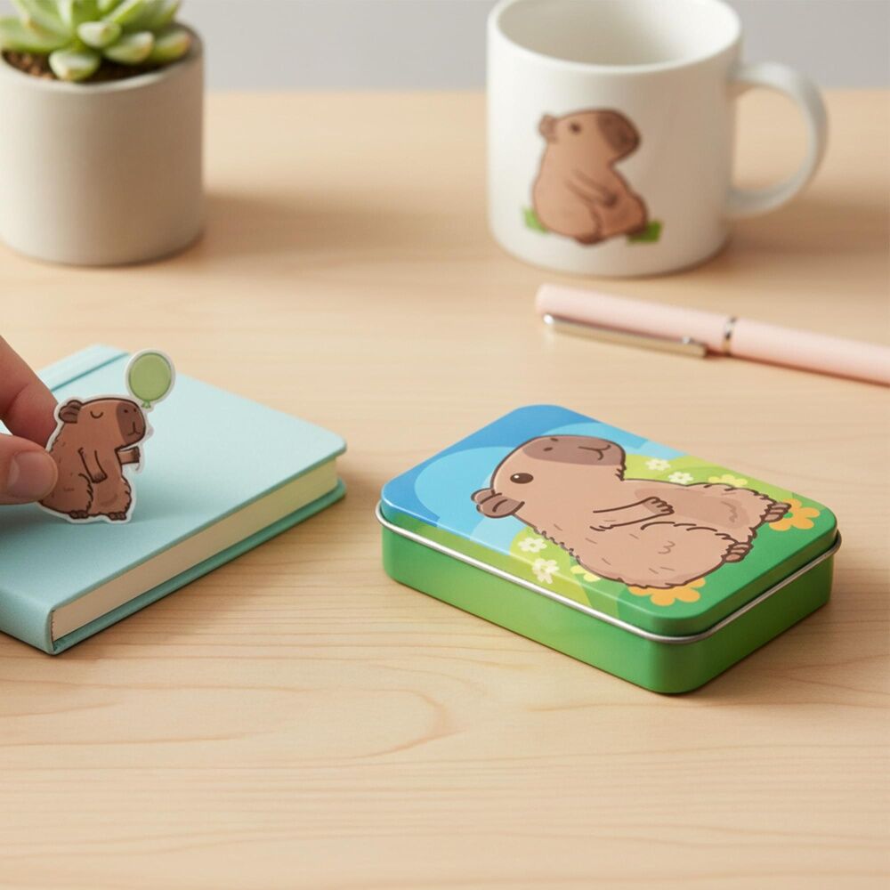 4x 16pc Gamago Capybara Craft Puffy Stickers In Embossed Tin Set Multicolour