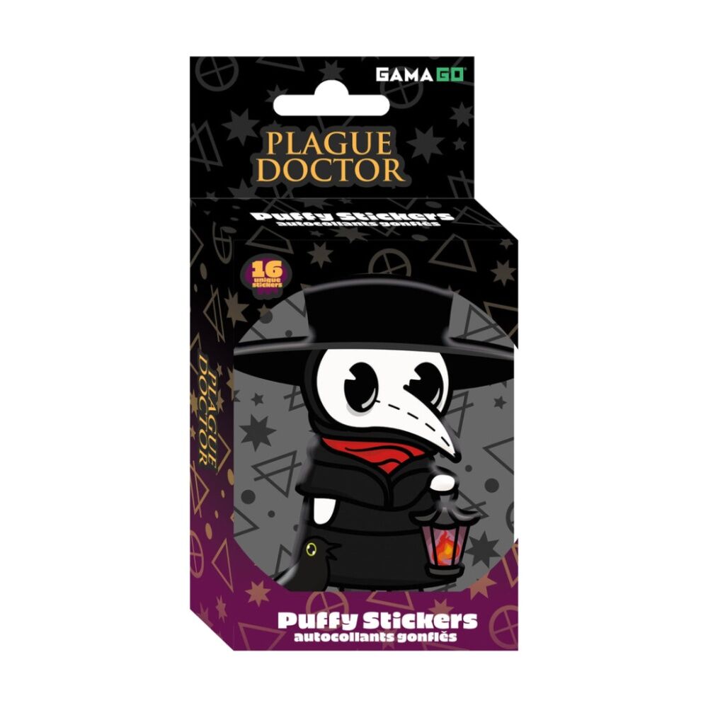 2x 16pc Gamago Plague Doctor Kids Craft Puffy Stickers In Embossed Tin Set Black