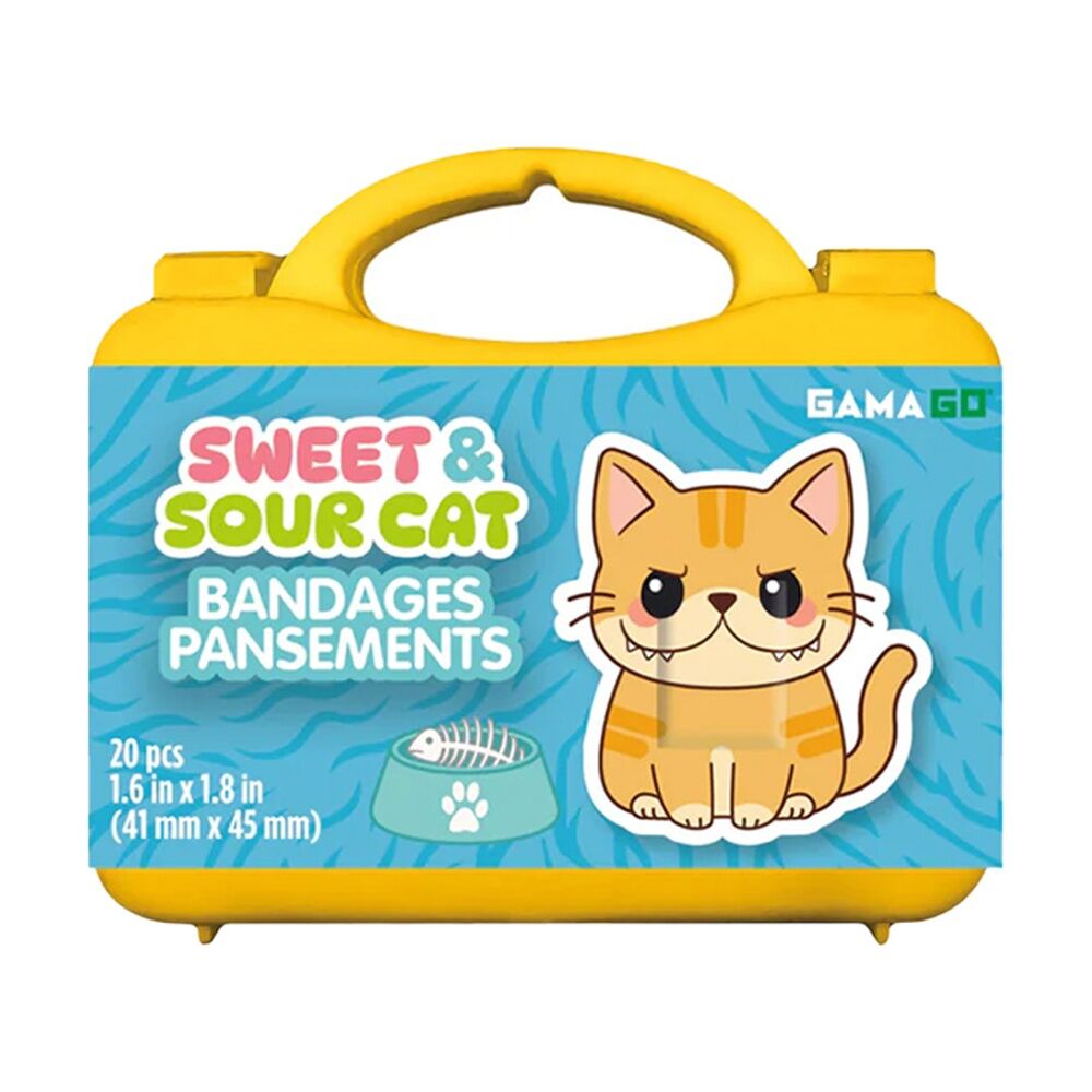 4x 20pc Gamago Sweet & Sour Cat First Aid Adhesive Bandages In Case Yellow/Blue
