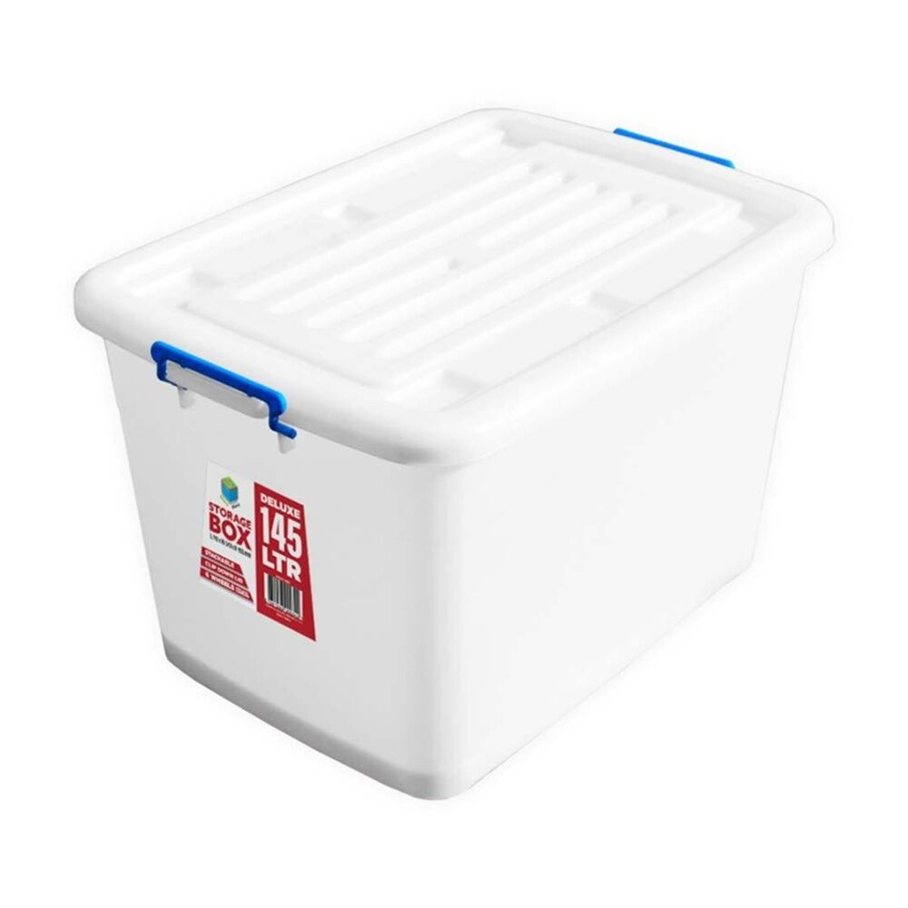 2PK Braz Plastic Storage Container Box Thai Deluxe W/ Lid & Handles 145L Clear