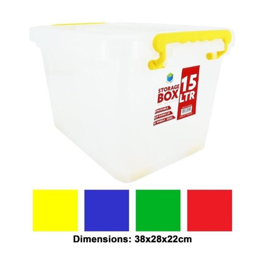 8PK Braz Plastic Storage Container Box 15L W/ Lid & Handles 38x28x22cm Assorted