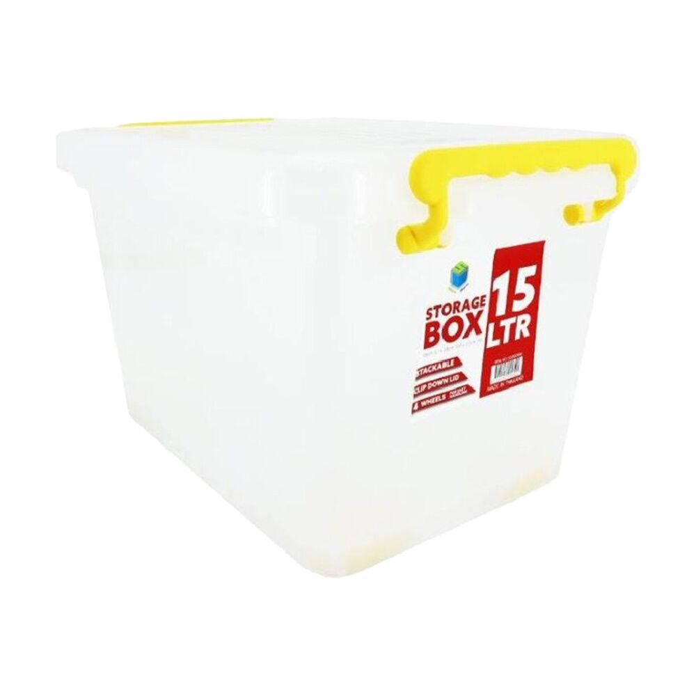 8PK Braz Plastic Storage Container Box 15L W/ Lid & Handles 38x28x22cm Assorted