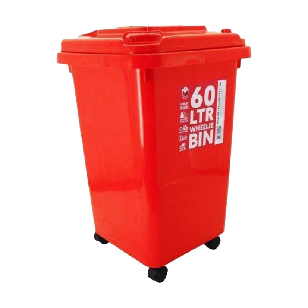 2PK Braz 60L Rubbish & Waste Outdoor Wheely Bin W/ Lid Wheels 54x42x41cm Assrtd