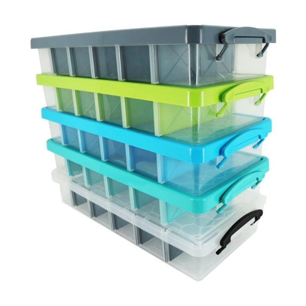 4PK Braz 6 Divided Compartment Storage Container W/ Secure Clip Lid 10.5L Assrtd