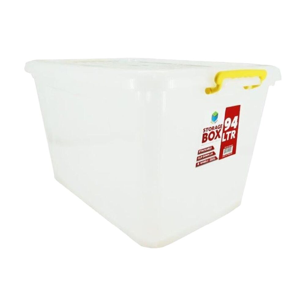 2PK Braz Plastic Storage Container Box 94L W/ Lid & Handles 64x47x36cm Assorted