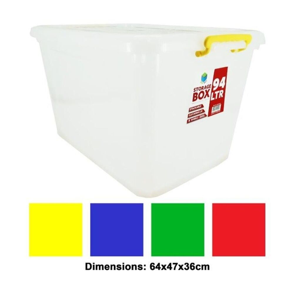 2PK Braz Plastic Storage Container Box 94L W/ Lid & Handles 64x47x36cm Assorted