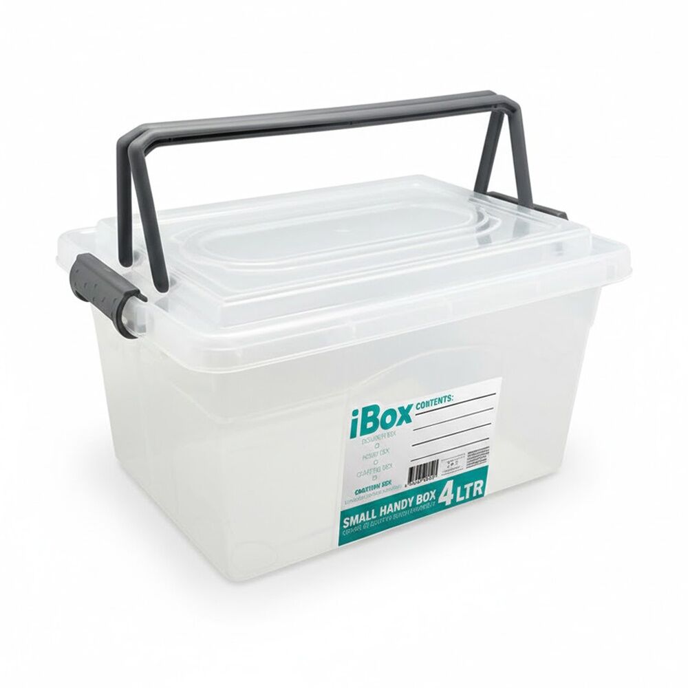 12PK iBox Medium Plastic Storage Box W/ Lid & Handle 27x19x15cm 4L Assorted