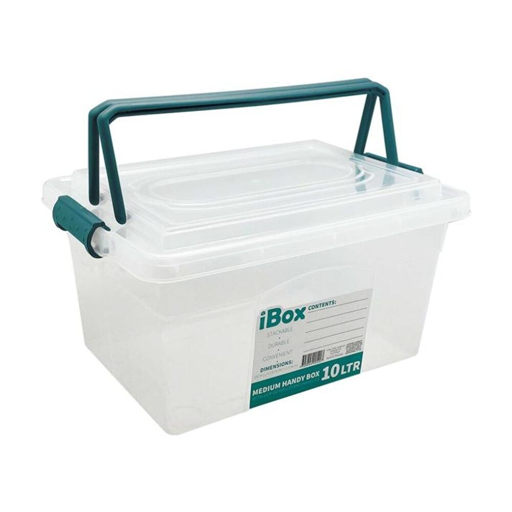 2PK iBox Large Plastic Storage Box W/ Lid & Handle 33x23x17cm 10L Assorted