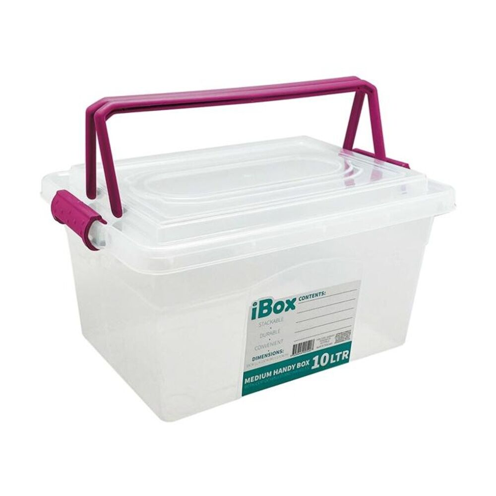 2PK iBox Large Plastic Storage Box W/ Lid & Handle 33x23x17cm 10L Assorted