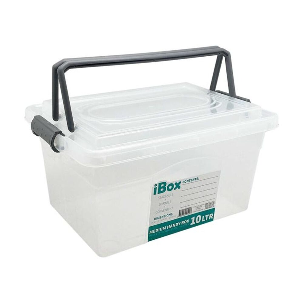 2PK iBox Large Plastic Storage Box W/ Lid & Handle 33x23x17cm 10L Assorted