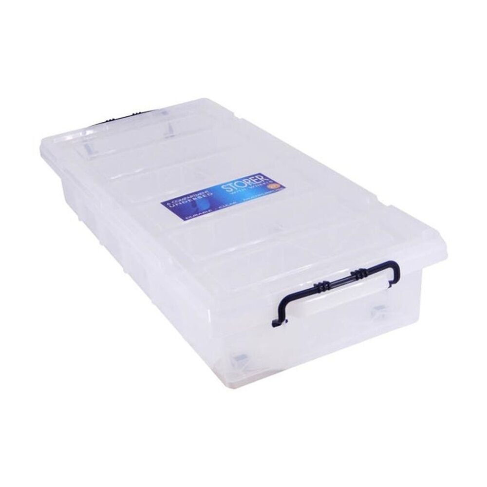 2PK Braz 6 Compartment Underbed Storage Box W/ Lid & Handle 89x37x12cm Clear