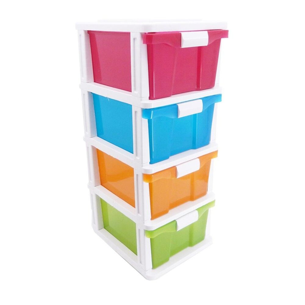 Braz Plastic Stackable 4 Drawer Comp Storage Organiser Multi Colour
