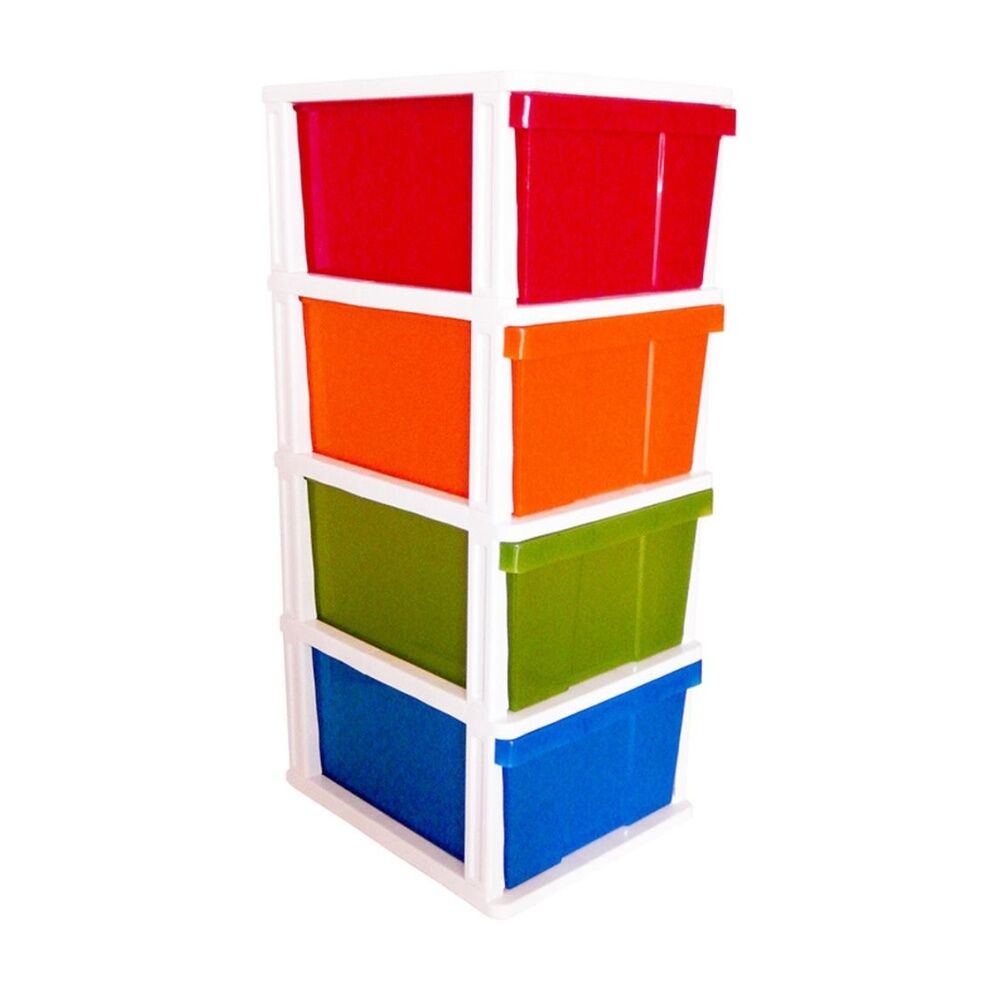 Braz Plastic Stackable Mega 4 Drawer Compact Storage Organiser Multi Colour