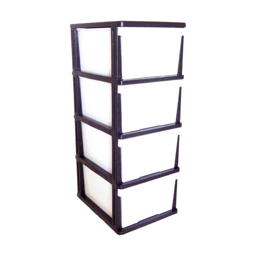 Braz Plastic Stackable Mega 4 Drawer Compact Storage Organiser Black/White