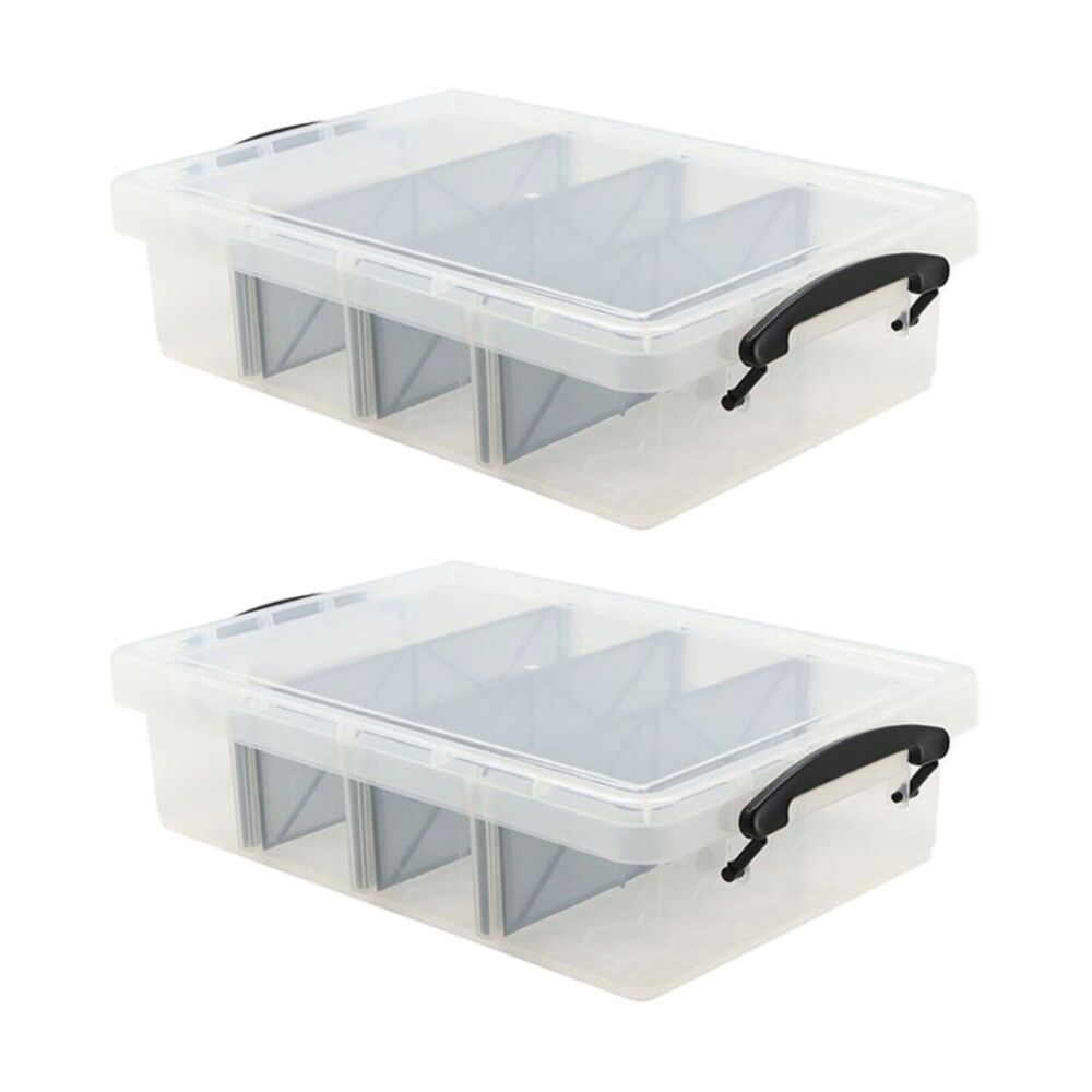 2PK Braz 4 Divided Compartment Storage Container W/ Secure Clip Lid 6L Assorted