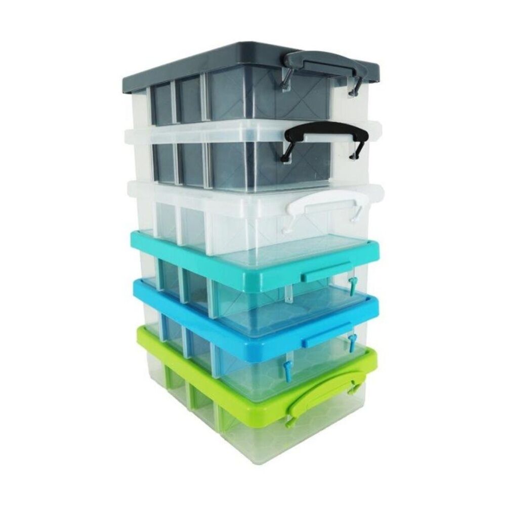 2PK Braz 4 Divided Compartment Storage Container W/ Secure Clip Lid 6L Assorted
