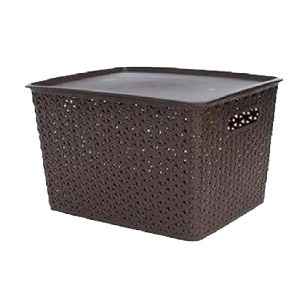 4PK Braz Home Organisation Storage Rattan Basket W/ Lid 36x30x22cm Assorted