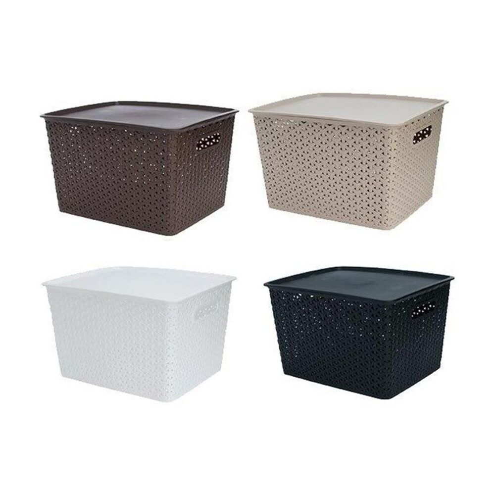 4PK Braz Home Organisation Storage Rattan Basket W/ Lid 36x30x22cm Assorted