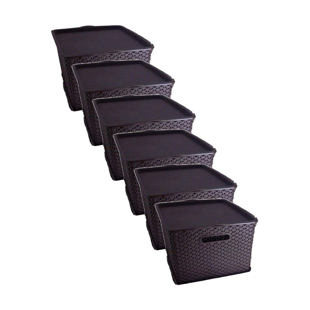 6PK Braz Home Organisation Storage Rattan Basket W/ Lid 42x36x25cm Assorted