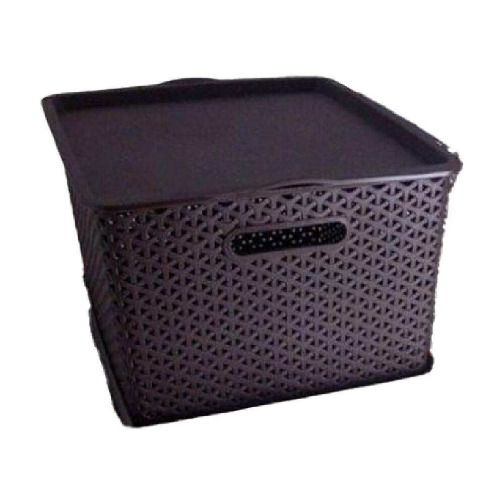 6PK Braz Home Organisation Storage Rattan Basket W/ Lid 42x36x25cm Assorted
