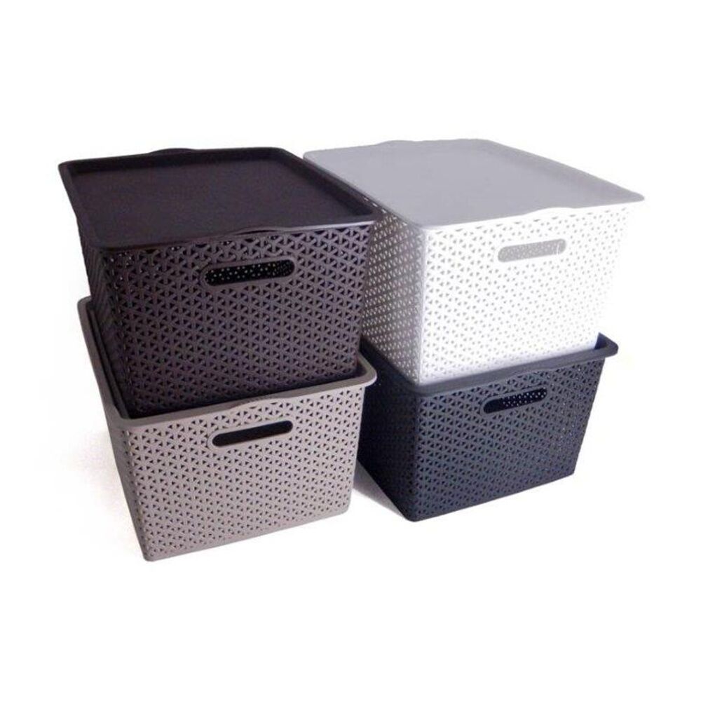 6PK Braz Home Organisation Storage Rattan Basket W/ Lid 42x36x25cm Assorted