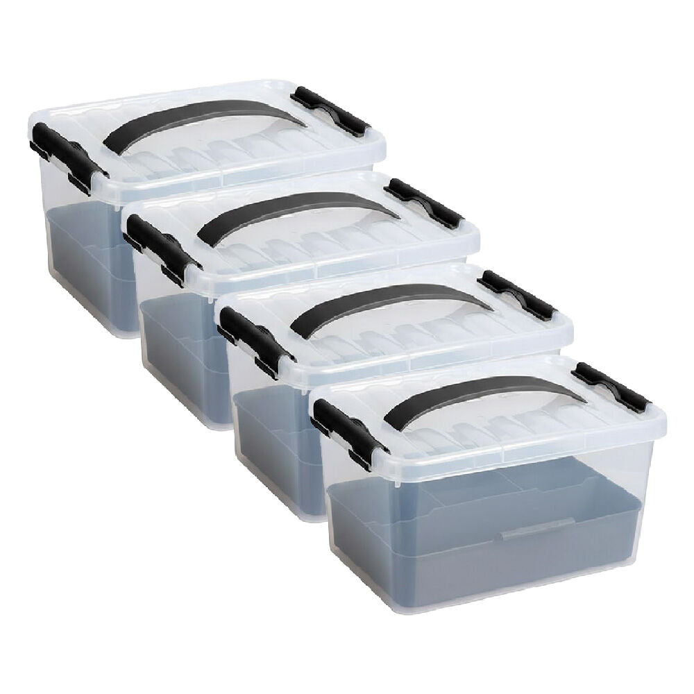 4PK Braz Plastic 6 Compartment Storage Container W/ Secure Clip Lid 6.5L Assrtd