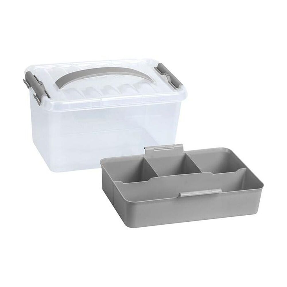 4PK Braz Plastic 6 Compartment Storage Container W/ Secure Clip Lid 6.5L Assrtd