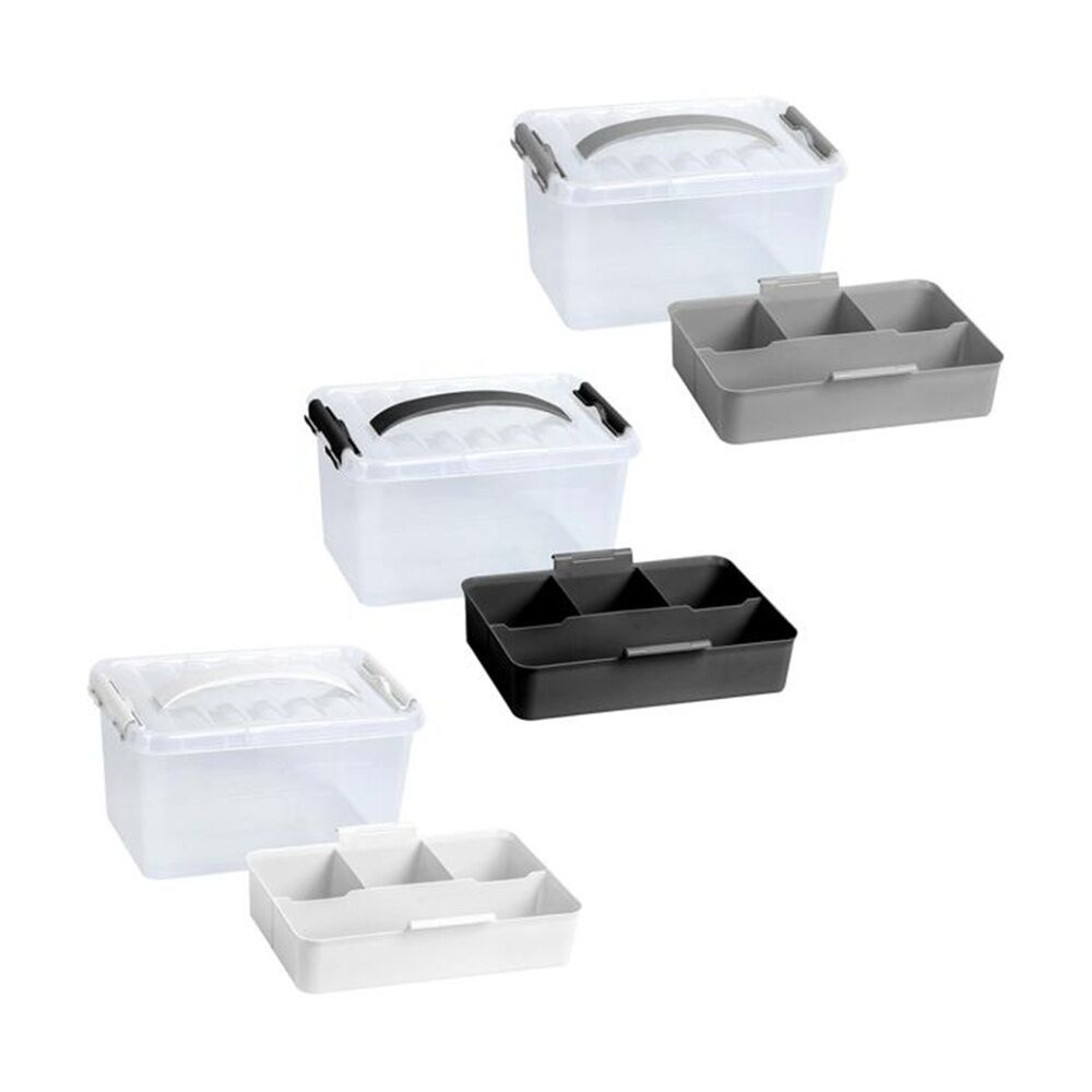 4PK Braz Plastic 6 Compartment Storage Container W/ Secure Clip Lid 6.5L Assrtd