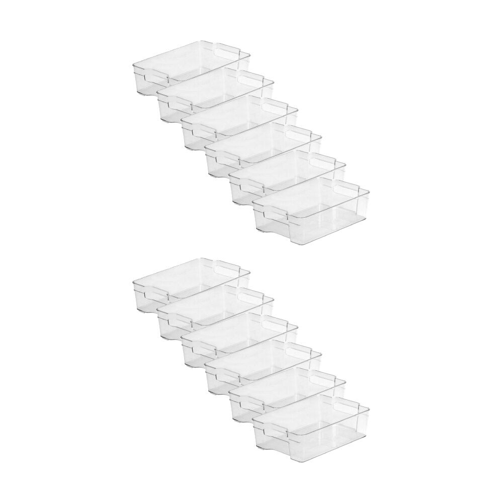 12PK Braz Medium Stack Food Storage Container Bin W/ Handles 32x21x9cm Clear