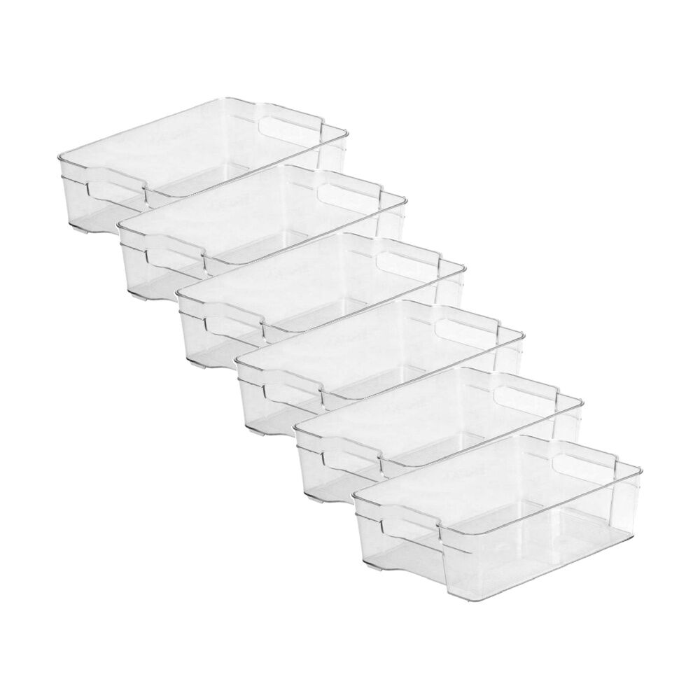 6PK Braz Medium Stack Food Storage Container Bin W/ Handles 32x21x9cm Clear