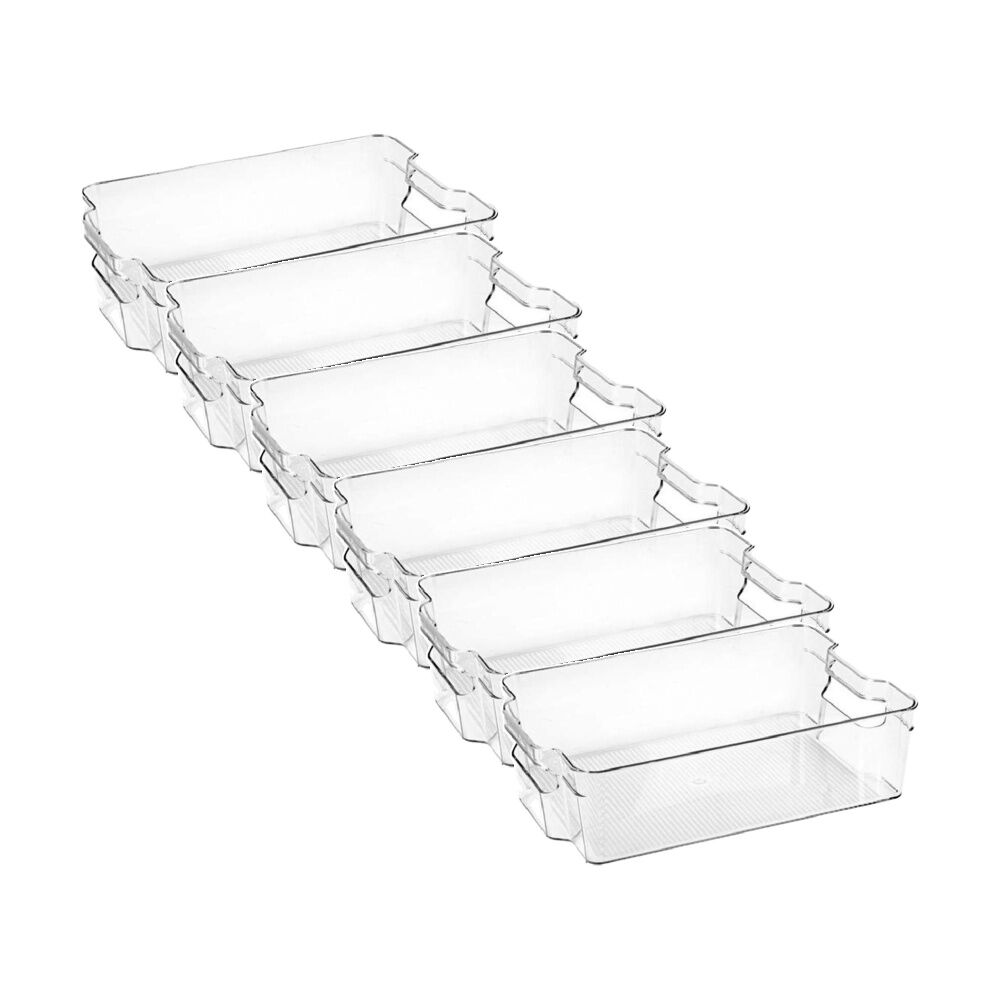 6PK Braz Large Stack Food Storage Container Bin W/ Handles 37.5x22x10cm Clear