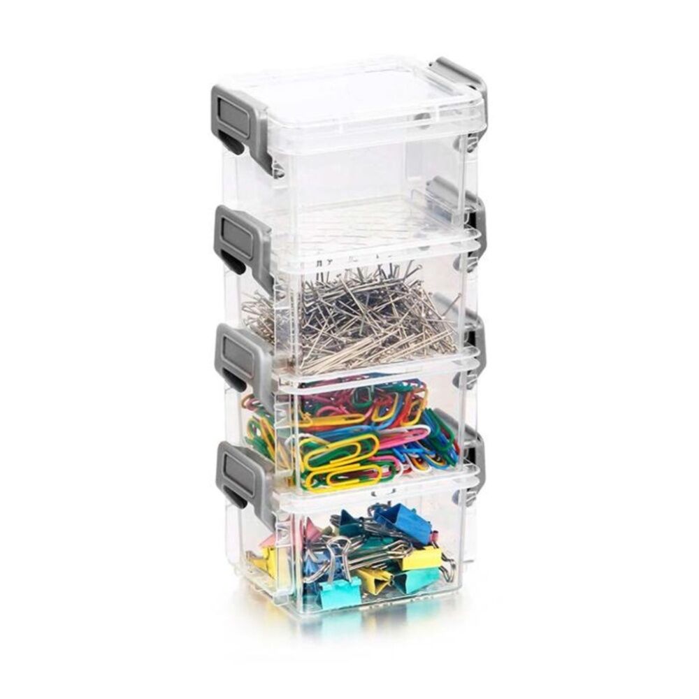 24x 4pc Braz Plastic Stack Container Storage Box W/ Clip on Lid 9x6x18cm Clear