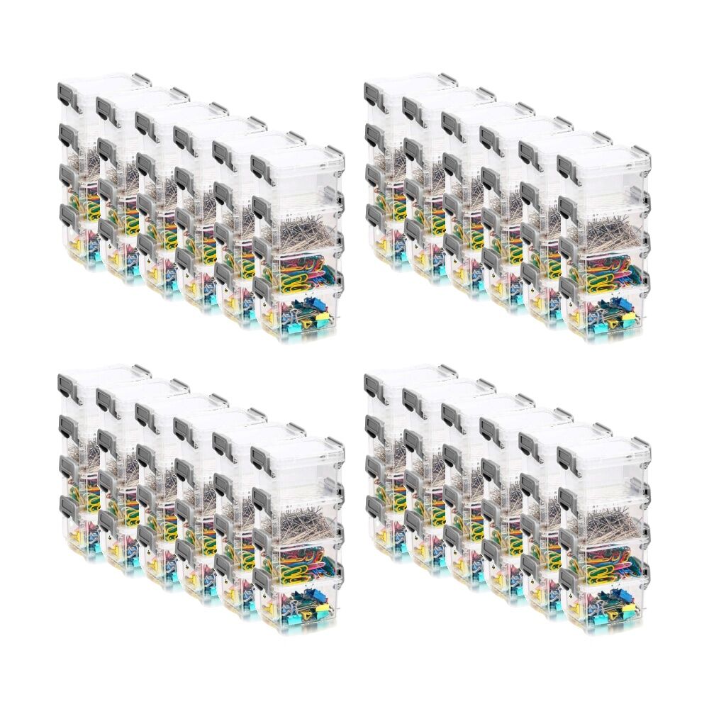 24x 4pc Braz Plastic Stack Container Storage Box W/ Clip on Lid 9x6x18cm Clear