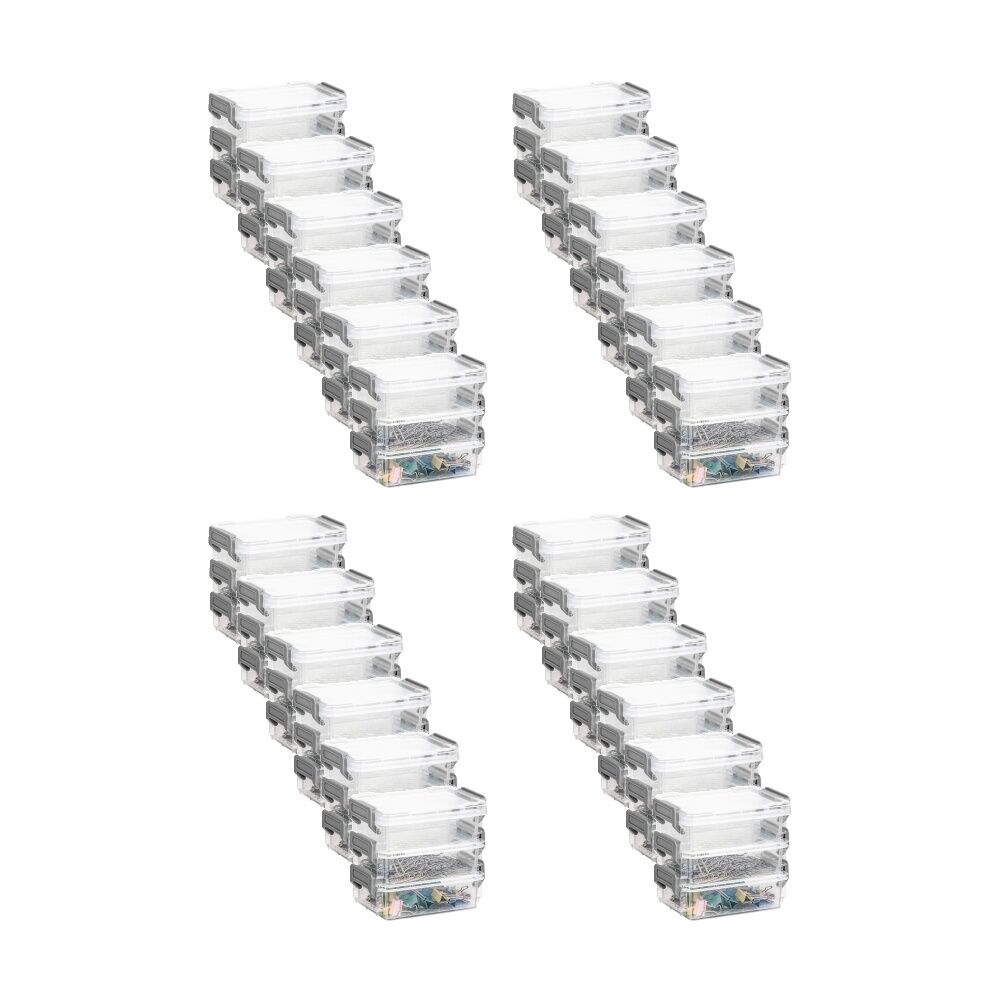 24x 3pc Braz Plastic Stack Container Storage Box W/ Clip on Lid 12x8x12cm Clear