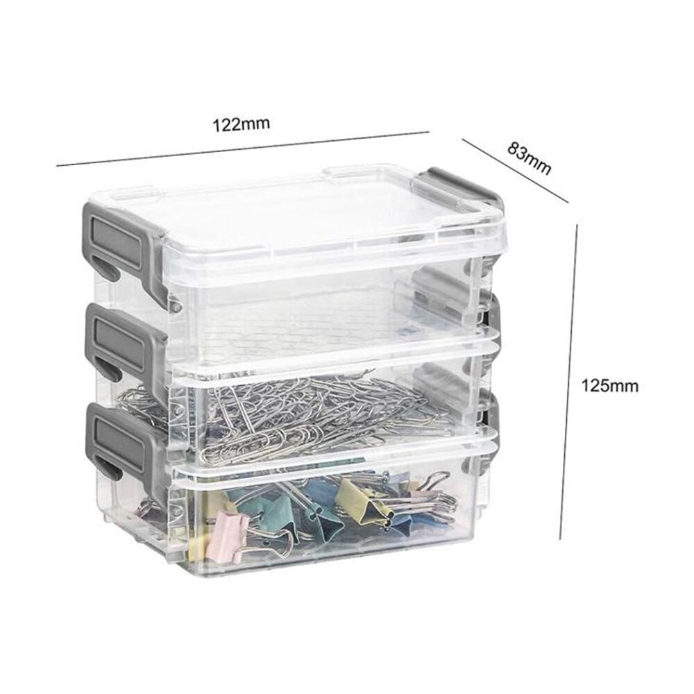 24x 3pc Braz Plastic Stack Container Storage Box W/ Clip on Lid 12x8x12cm Clear