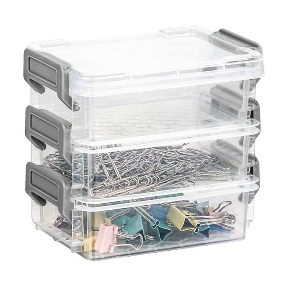 24x 3pc Braz Plastic Stack Container Storage Box W/ Clip on Lid 12x8x12cm Clear