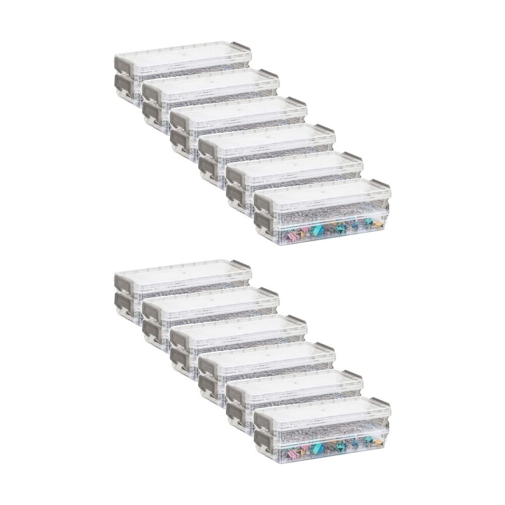 12x 2pc Braz Plastic Stack Container Storage Box W/ Clip on Lid 20x8x6cm Clear