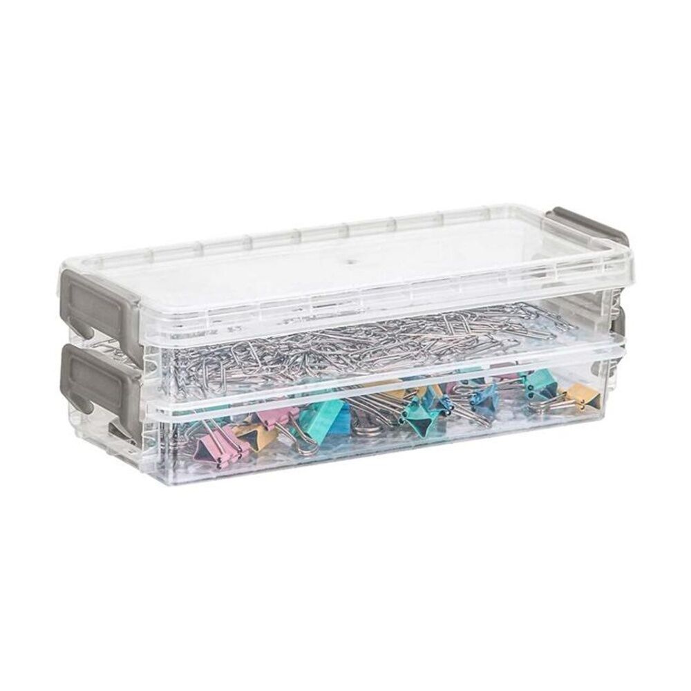 12x 2pc Braz Plastic Stack Container Storage Box W/ Clip on Lid 20x8x6cm Clear