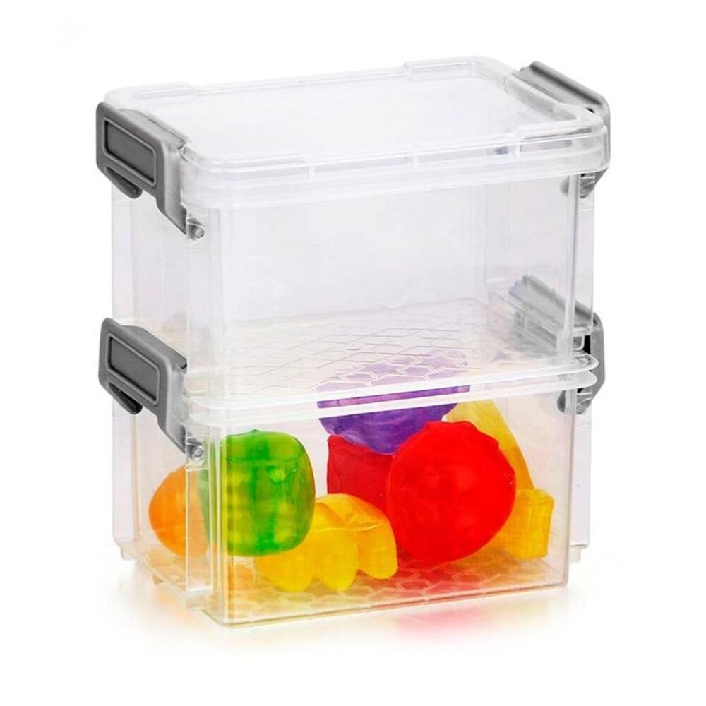 24x 2pc Braz Plastic Stack Container Storage Box W/ Clip on Lid 12x8x12cm Clear