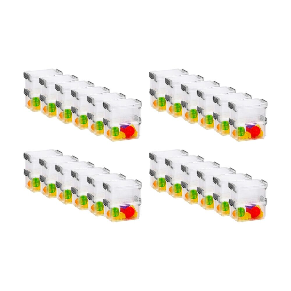 24x 2pc Braz Plastic Stack Container Storage Box W/ Clip on Lid 12x8x12cm Clear
