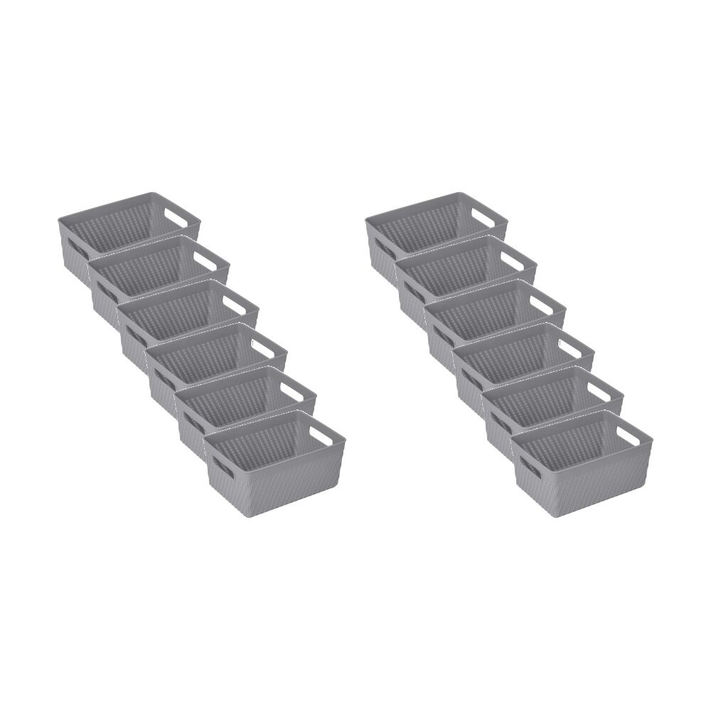 12PK Braz Home Organisation Plastic Thatch Storage Basket 21x15x9cm 3L Assorted