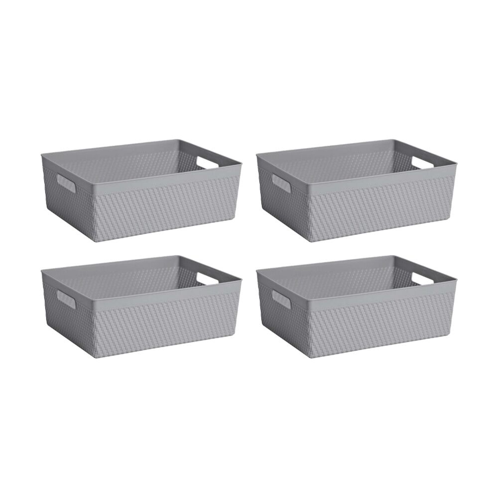 4PK Braz Home Organisation Plastic Thatch Storage Basket 35x26x12cm 11L Assorted