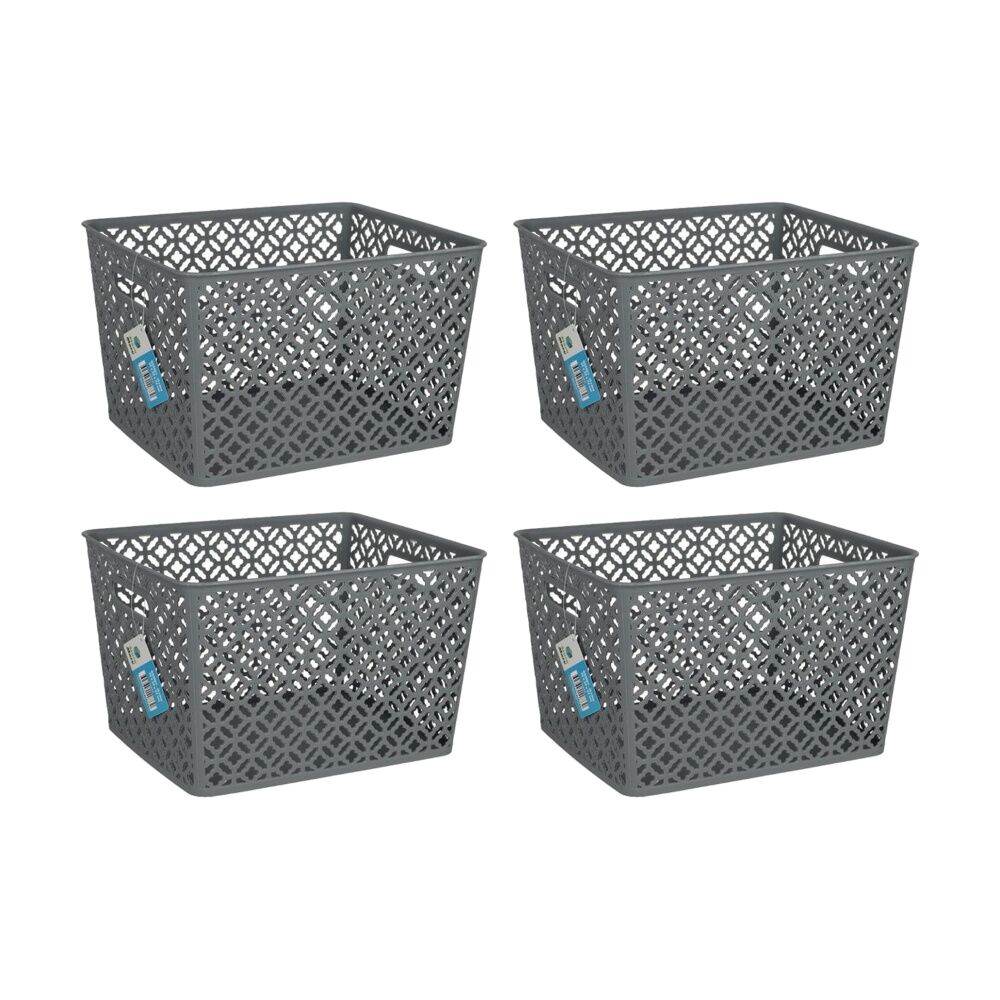 4PK Braz Home Organisation Plastic Batik Storage Basket 35x29x22cm 19L Assorted