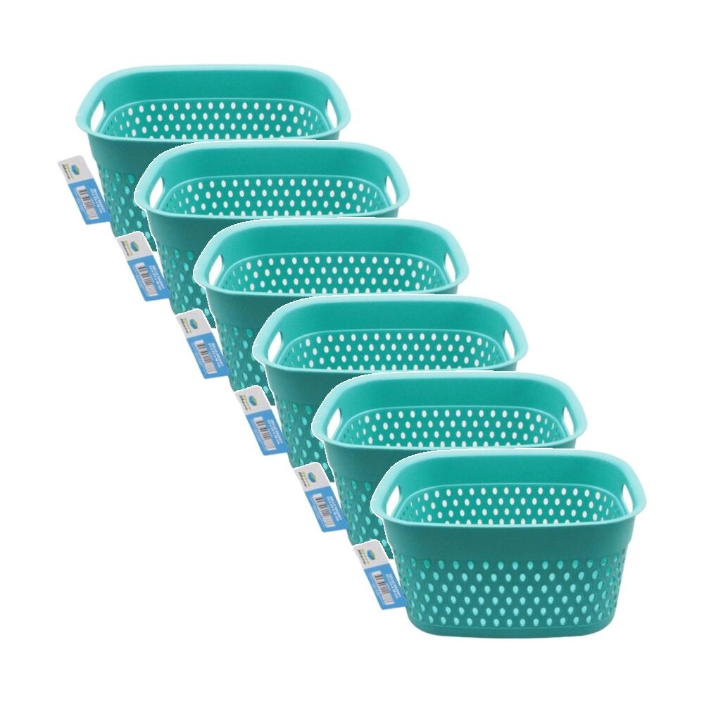 6PK Braz Home Organisation Plastic Storage Belle Basket Rect 28x21x15cm Assorted