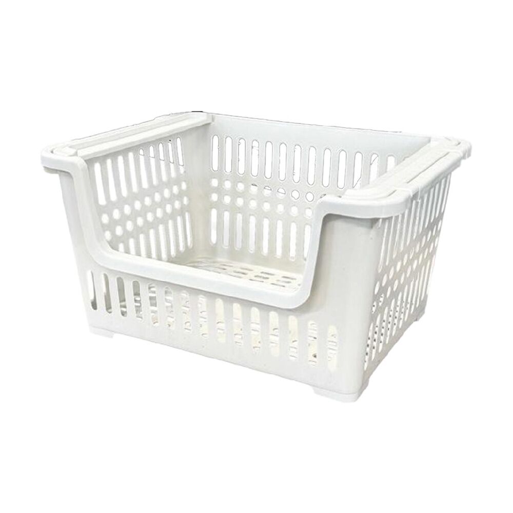 8PK Braz Plastic A4 Stacker Storage Basket W/ Ventilated Handles 38x28x20 Assrtd