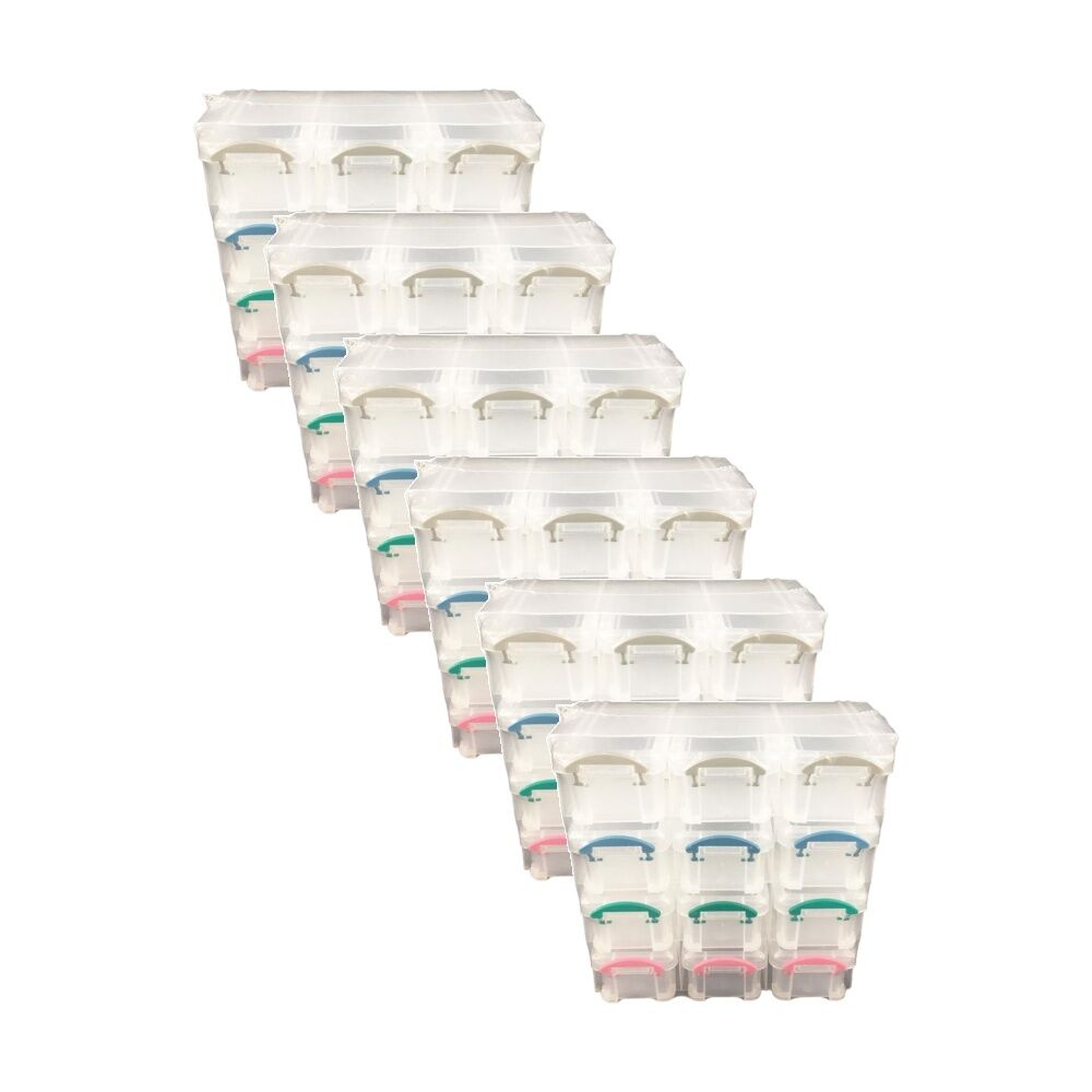 6PK Braz Plastic Clip Storage Unit 12 Section Organiser W/ Coloured Handles