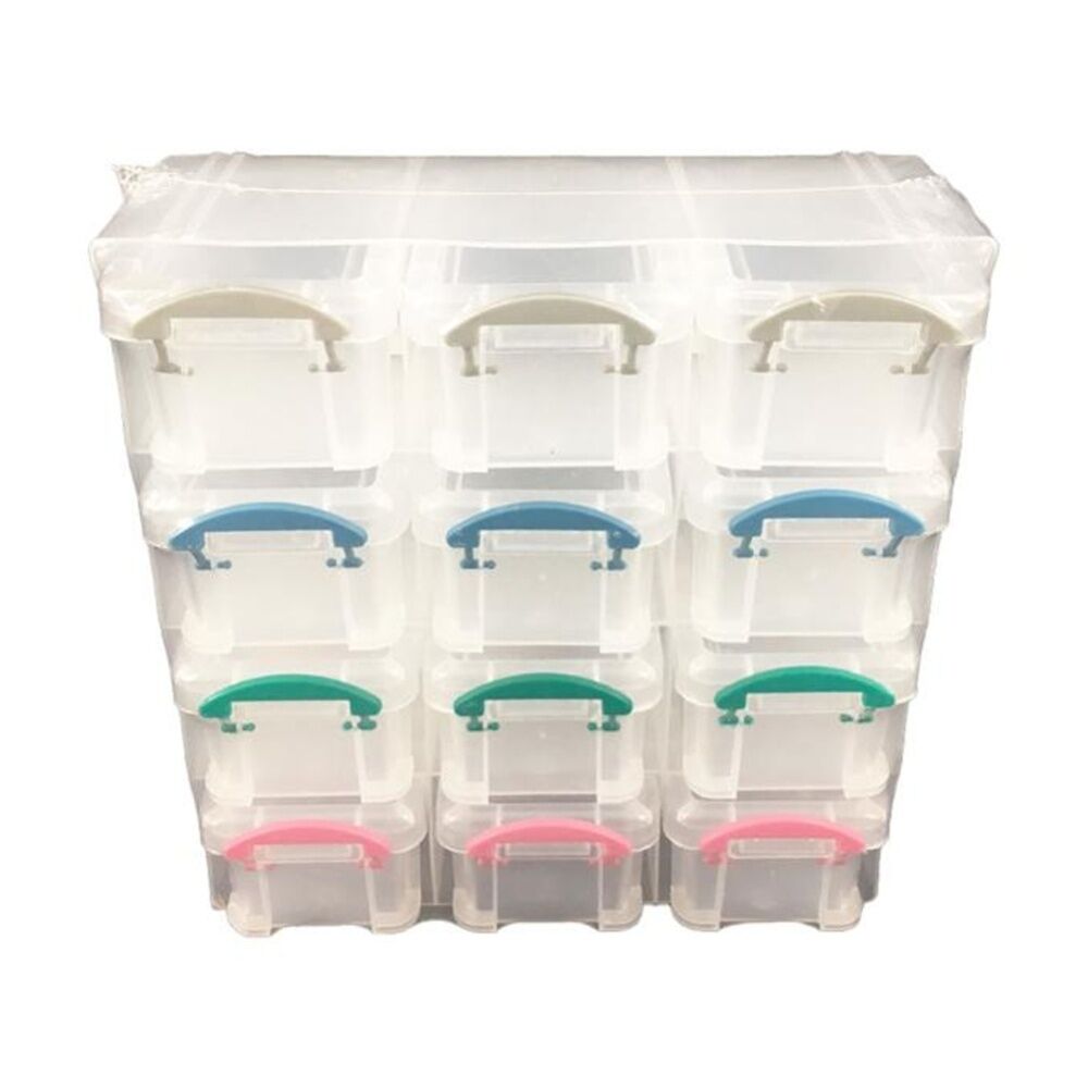 6PK Braz Plastic Clip Storage Unit 12 Section Organiser W/ Coloured Handles